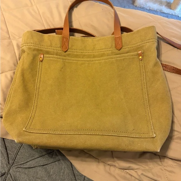 Madewell Olive Canvas Tote with Tan Leather Straps - Picture 1 of 7